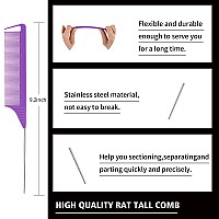 3 Pieces Styling Comb Set For Women Teasing Brush Rat Tail Comb Edge Brush For Slicking And Combing Hair Purple