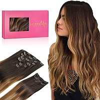 Wennalife Clip In Hair Extensions 150G 22 Inch 9Pcs Highlight Dark Brown To Chestnut Brown And Dirty Blonde Human Hair Extensio