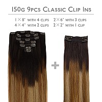 Wennalife Clip In Hair Extensions 150G 22 Inch 9Pcs Highlight Dark Brown To Chestnut Brown And Dirty Blonde Human Hair Extensio