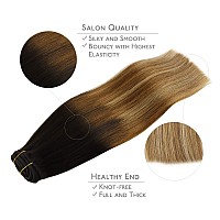 Wennalife Clip In Hair Extensions 150G 22 Inch 9Pcs Highlight Dark Brown To Chestnut Brown And Dirty Blonde Human Hair Extensio