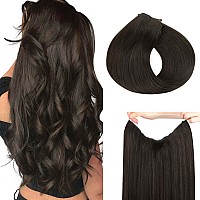 Hotbanana Wire Hair Extensions 12 Inch 70G Dark Brown Fish Line Hair Extensions Real Human Hair Straight Invisible Wire Hair Ex