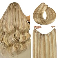 Hotbanana Wire Hair Extensions 12 Inch 70G Light Blonde Highlighted Golden Blonde Fish Line Hair Extensions Real Human Hair Stra