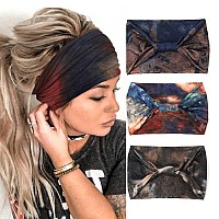 Gortin 3 Pack Boho Wide Headbands African Turban Head Bands Leopard Stretch Knotted Head Wraps Floral Elastic Yaga Hair Bands Sw