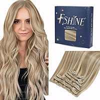 Fshine Hair Extensions Clip In Human Hair Highlight Ash Blonde And Golden Blonde Remy Clip In Human Hair Extensions Thick Seamle