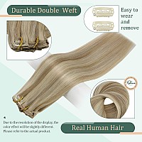 Fshine Hair Extensions Clip In Human Hair Highlight Ash Blonde And Golden Blonde Remy Clip In Human Hair Extensions Thick Seamle