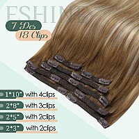 Blonde Clip In Hair Extensions Real Human Hair Fshine 16 Inch 120G 7Pcs Balayage Chestnut Brown With Platinum Blonde Straight N