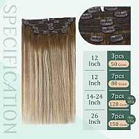 Blonde Clip In Hair Extensions Real Human Hair Fshine 16 Inch 120G 7Pcs Balayage Chestnut Brown With Platinum Blonde Straight N