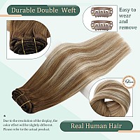 Blonde Clip In Hair Extensions Real Human Hair Fshine 16 Inch 120G 7Pcs Balayage Chestnut Brown With Platinum Blonde Straight N