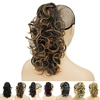 Imissu Messy Curly Hair Short Claw Ponytail Hair Extensions Pony Tail Clip In Hairpieces (Black Ombre Copper)