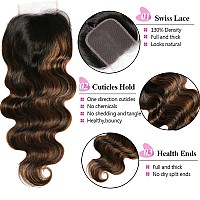 Unice Brown Highlight Body Wave Human Hair 3 Bundles With 4X4 Lace Closure Brazilian Remy Hair Ombre Human Hair Wavy Weaves Fb3