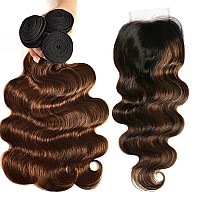 Unice Brown Highlight Body Wave Human Hair 3 Bundles With 4X4 Lace Closure Brazilian Remy Hair Ombre Human Hair Wavy Weaves Fb3