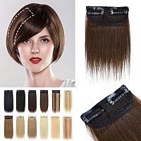 S-noilite Clip in Hair Extensions for Short Hair 100% Real Human Hair 1PCS 2 Clips Clip in Hairpieces For Women with Thinning Hair Add Hair Volume 8g 4Inch-Medium Brown