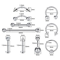 Jiesibao 66Pcs Professional Piercing Kit14G 16G 18G 20G Piercing Needles With Stainless Steel Ear Nose Septum Belly Button Nipp