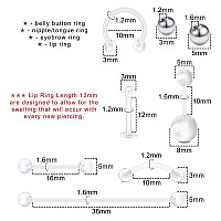 Jiesibao 76Pcs Clear Piercing Kit Retainer14G 16G 18G Piercing Needles For Nose Septum Flexible Bioflex Plastic Cartilage Helix