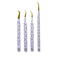 M Lash Tweezers For Eyelash Extensions Set Of 4 Professional Lash Extension Tweezers Fiber Tip Japanese Steel Diamond Gr