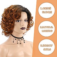 Sevencolors Short Curly Wigs For Black Women Ombre Blonde Curly Hair Wigs Natural Looking Short Afro Curly Bob Wigs Synthetic Bl