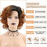 Sevencolors Short Curly Wigs For Black Women Ombre Blonde Curly Hair Wigs Natural Looking Short Afro Curly Bob Wigs Synthetic Bl