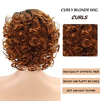 Sevencolors Short Curly Wigs For Black Women Ombre Blonde Curly Hair Wigs Natural Looking Short Afro Curly Bob Wigs Synthetic Bl