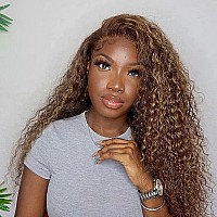 V Show 28 Inch Highlight Water Wave Transparent Lace Front Wigs Human Hair Pre Plucked 28 Inch 180 Density 427 Ombre Colored