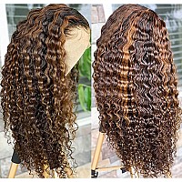 V Show 28 Inch Highlight Water Wave Transparent Lace Front Wigs Human Hair Pre Plucked 28 Inch 180 Density 427 Ombre Colored