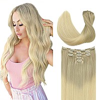 Doores Hair Extensions Clip In Human Hair 5Pcs 75G 14 Inch Balayage Ash Blonde To Golden Blonde And Platinum Blonde Remy Clip I