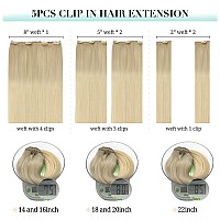 Doores Hair Extensions Clip In Human Hair 5Pcs 75G 14 Inch Balayage Ash Blonde To Golden Blonde And Platinum Blonde Remy Clip I