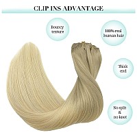 Doores Hair Extensions Clip In Human Hair 5Pcs 75G 14 Inch Balayage Ash Blonde To Golden Blonde And Platinum Blonde Remy Clip I