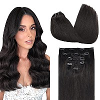 Doores Hair Extensions Clip In 5Pcs 75G 16 Inch Natural Black Clip In Human Hair Extensions Real Natural Hair Extensions Straig