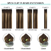 Doores Clip In Human Hair Extensions 5Pcs 75G Balayage Chocolate Brown To Caramel Blonde 16 Inch Hair Extensions Clip In Human