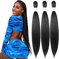 Kavsorapi Braiding Hair 30 Inch Pre Stretched Hair Color 1 Long Straight Crochet Braids Yaki Synthetic Hair 3 Packs 1Jet Blac