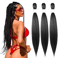 Kavsorapi Braiding Hair 24 Inch Pre Stretched Hair Black Color Long Straight Crochet Braids Yaki Texture Synthetic Hair 3 Packs