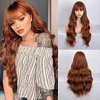 Hanyudie Auburn Wig With Bangs Ginger Wigs For Women Long Wavy Wigs For Cosplay Heat Resistant Synthetic Auburn Wigs For Women G