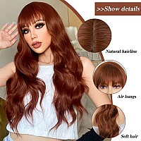 Hanyudie Auburn Wig With Bangs Ginger Wigs For Women Long Wavy Wigs For Cosplay Heat Resistant Synthetic Auburn Wigs For Women G