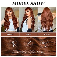 Hanyudie Auburn Wig With Bangs Ginger Wigs For Women Long Wavy Wigs For Cosplay Heat Resistant Synthetic Auburn Wigs For Women G