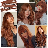 Hanyudie Auburn Wig With Bangs Ginger Wigs For Women Long Wavy Wigs For Cosplay Heat Resistant Synthetic Auburn Wigs For Women G