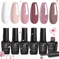 Beetles Romantic Wedding Gel Nail Polish Set 6 Colors Classic French White Soft Pink Glitter Bridesmaid Gel Polish Kit Spring Summer Nail Art Soak Off Uv Diy Home Manicure Kit Gifts For Women Girls