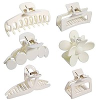 6Pcs Big Hair Claw Clips Nonslip Large Claw Clip for Women Thin Hair Cute Jaw Hair Clips for Women Hair Claws Barrettes Ponytail Holder Hair Accessories,White