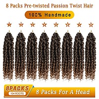 Nice One 8 Packs Ombre Brown Prelooped Passion Twists Braiding Synthetic Hair 12 Inch Pretwisted Short Crochet Passion Twist