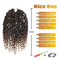 Nice One 8 Packs Ombre Brown Prelooped Passion Twists Braiding Synthetic Hair 12 Inch Pretwisted Short Crochet Passion Twist