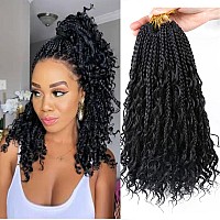 LMZIM 14 Inch Goddess Box Braids Crochet Hair Bohomian Crochet Box Braids Curly Ends 8 Pack 3X Crochet Braids Synthetic Braiding Hair Extension Black (14inch, 1)