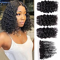 Odir Water Wave Bundles With 13X4 Frontal Curly Human Hair 10 10 1010 Inch Unprocessed Wet And Wavy Brazilian Virgin Hair 3 Bun