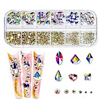 735 Pieces Nail Rhinestones For Nails Ab Crystals Stones For Nails Crystals 3D Nail Diamonds Art Decoration Crafts Diy Rainbow