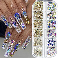 735 Pieces Nail Rhinestones For Nails Ab Crystals Stones For Nails Crystals 3D Nail Diamonds Art Decoration Crafts Diy Rainbow