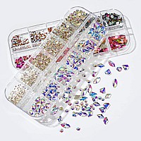 735 Pieces Nail Rhinestones For Nails Ab Crystals Stones For Nails Crystals 3D Nail Diamonds Art Decoration Crafts Diy Rainbow