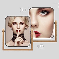 Yeake Double Sided 3X Magnifying Makeup Mirror With Bamboo Standsmall Desk Table Mirror With 360 Rotationstanding Portable Cos