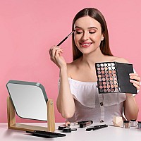 Yeake Double Sided 3X Magnifying Makeup Mirror With Bamboo Standsmall Desk Table Mirror With 360 Rotationstanding Portable Cos