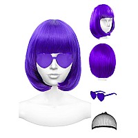 Plantureco Featured Wigs And Party Sunglasses Color Bob Wig Cosplay Wigs And Party Wigs Rainbow Wig With Neon Glasses Wigs Fo