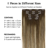 Hotbanana Human Hair Clip In Hair Extensions Balayage Chocolate Brown With Honey Blonde 120G Clip In Hair Extensions Real Human