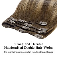 Hotbanana Human Hair Clip In Hair Extensions Balayage Chocolate Brown With Honey Blonde 120G Clip In Hair Extensions Real Human