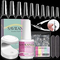 Saviland Nail Tips and Glue Gel Kit - Gel x Nail Kit 500pcs Gel Nail Tips Half Cover Clear Gel Tips Nail Kit with Multifunctional Nail Glue Gel and 16w Mini Nail Lamp for Nail Art Design Manicure Gift Salon At Home Mother's Day